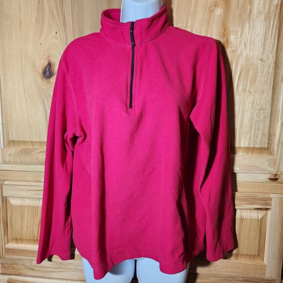 Lands’ End Fleece Pullover Women’s Medium – Red Quarter Zip - Picture 1 of 6
